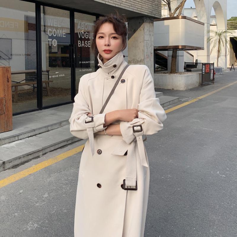 

Women' Trench Coats Women' Windbreaker 2022 Spring Autumn Apricot Fashion Lapel Long-Sleeved Single-Breasted Straight Korean Loose, White