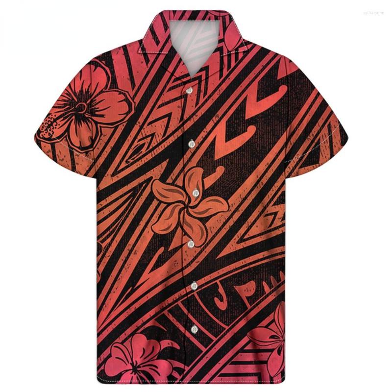 

Men's Casual Shirts Red Polynesian Style For Mens Comforty Fabric Dress Shirt Formal Big Size Fitness Floral, Hdmd00110z77