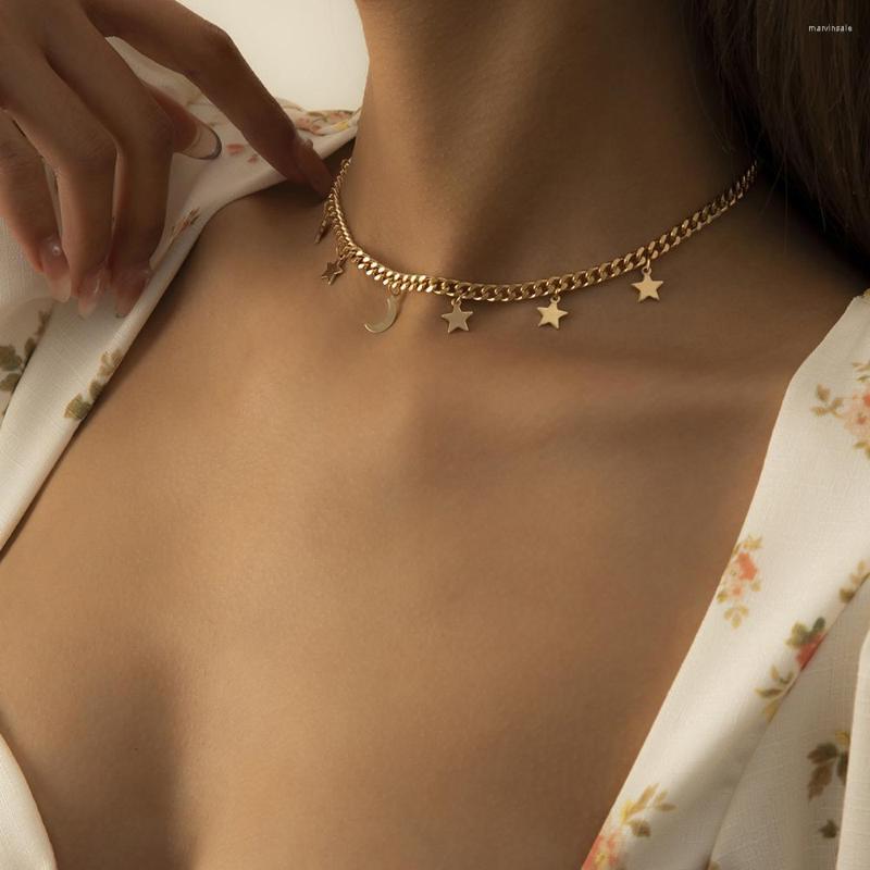 

Chains 2022 Fashion Star Moon Tassel Multiple Pendant Necklace Punk Gold Color Short Choker Necklaces Collar For Women Jewelry