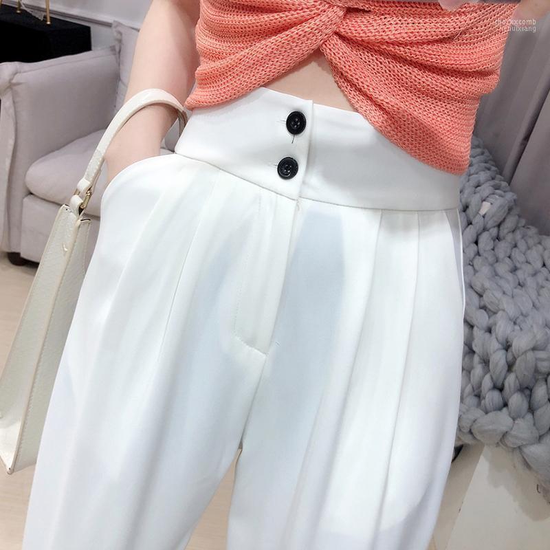 

Women' Pants Women' & Capris Summer Korean Fashion All-match High Waist Solid Chiffon Casual Ankle Length Straight Women Streetwear, Black