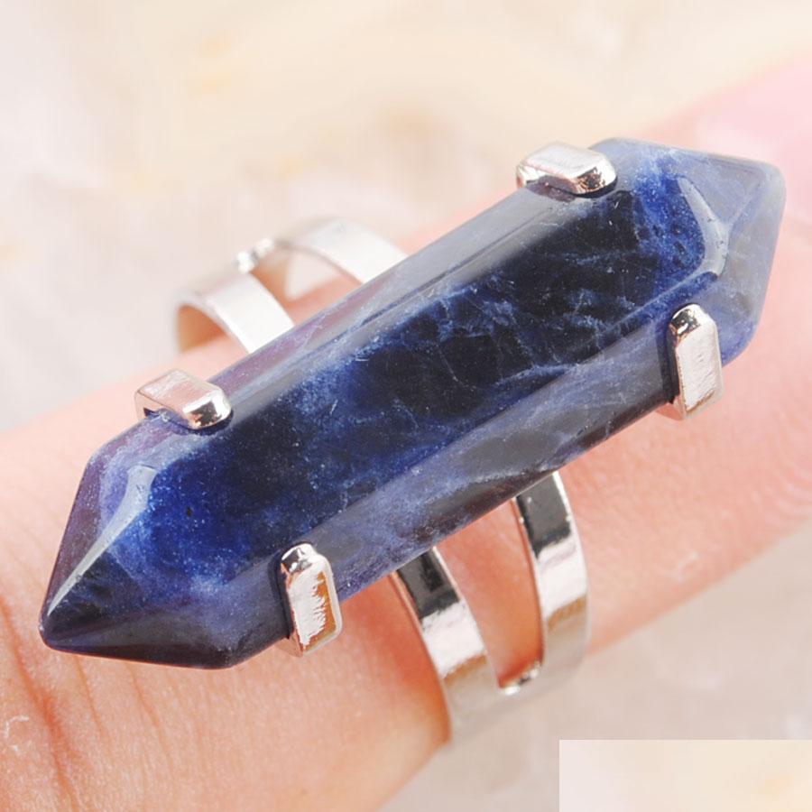 

Solitaire Ring Unique Ring For Women Hexagonal Natural Sodalite Stone Beads Rings Sier Color Party Jewelry X3015 Drop Delivery Dhagv