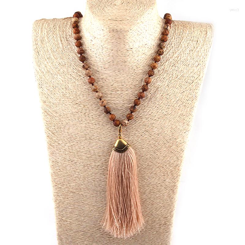 

Pendant Necklaces MOODPC Fashion Bohemian Tribal Artisan Jewelry Natural Stone Knotted Thread Tassel Necklace