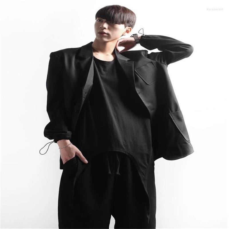 

Men' Suits Men' Suit Jacket Spring And Autumn Korean Fashion Dark Personality Pocket Stretch Cuff Leisure Loose Large Coat, Black