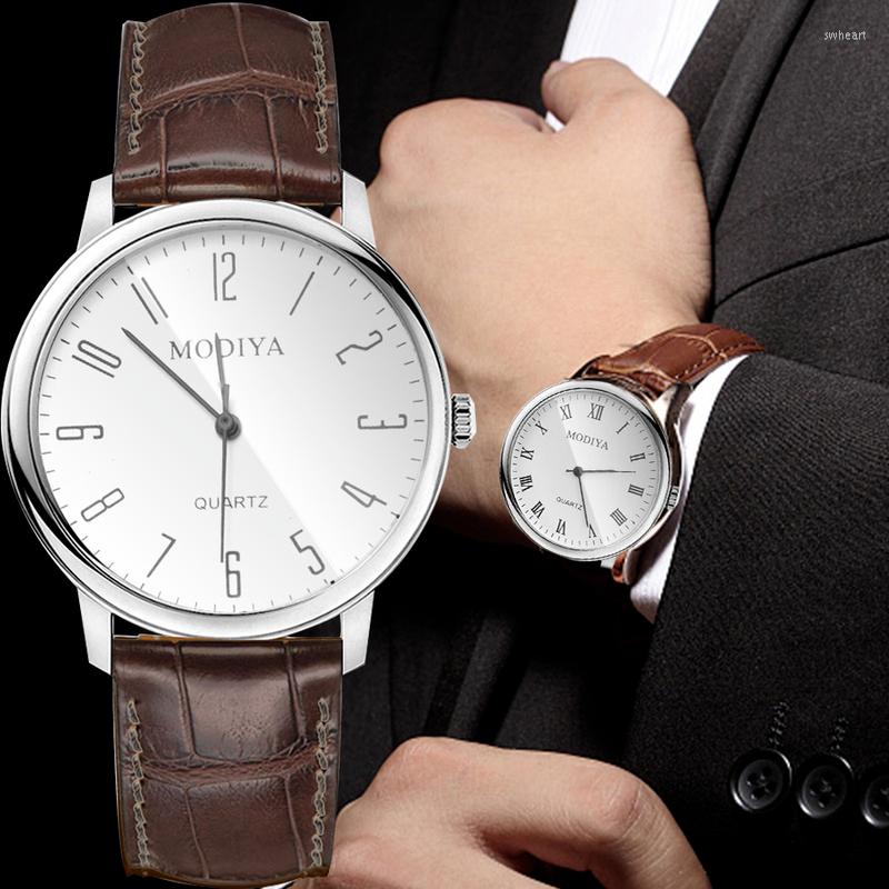

Wristwatches Simple Advanced Business Men's Quartz Round Dial PU Leather Strap Casual Fashion Outdoors Wristwatch Accessories, White brown b-men