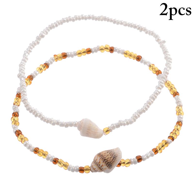 

Anklets 2PCS Colorful Beaded Anklet Bohemian Natural Shell Charm Ankle Bracelet For Women Girls Summer Jewellery