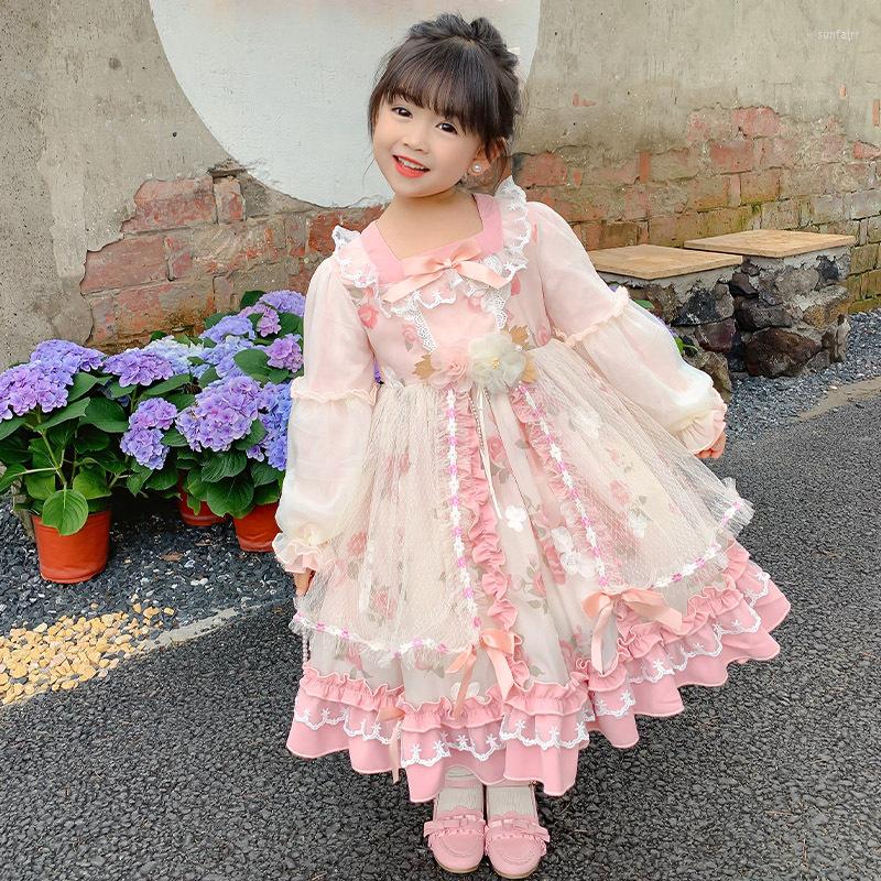 

Girl Dresses Autumn Dress For Girls Baby Birthday Princess Party Vestidos Infantil Lace Lolita Kawaii Wedding Bow Children, Pink