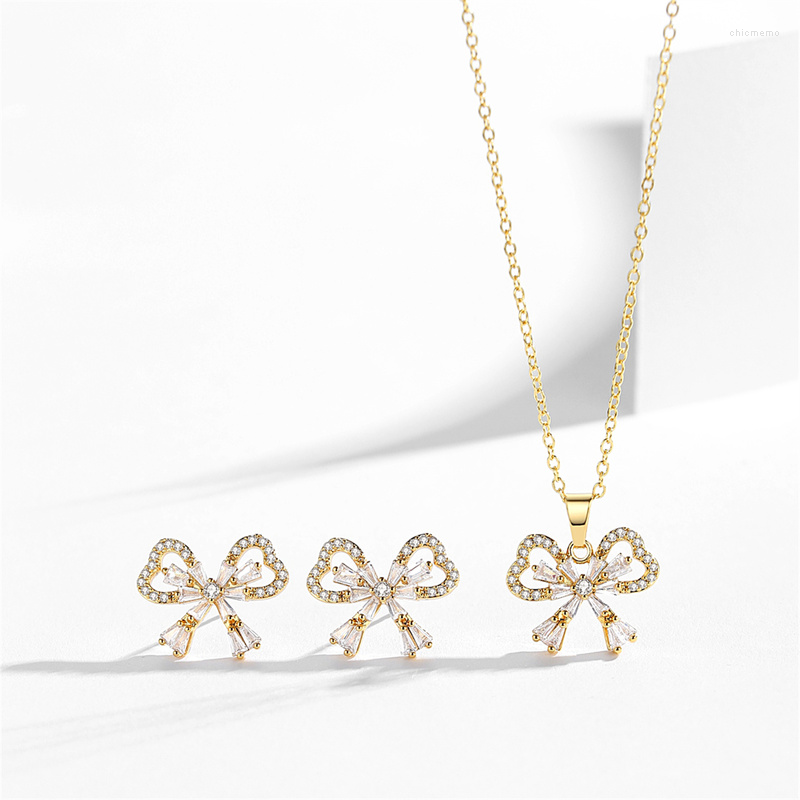

Necklace Earrings Set Fashion Shiny Cubic Zircon Pendant For Women Girls Cute Butterfly Party Wedding, Picture shown