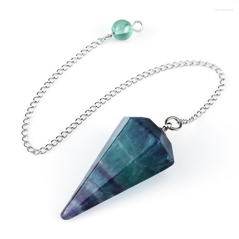 

Pendant Necklaces Natural Stone Quartz Crystal Pendulums Shuttle Spiritual Cone Dowsing Pendants Healing Point Fluorites Divination Pendulos