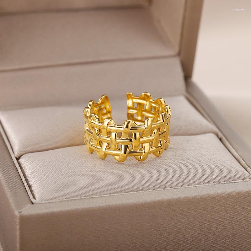 

Wedding Rings Stainless Steel Wide For Women Men Gold Color Open Adjustable Engagement Ring Female Jewelry Birthday Gift