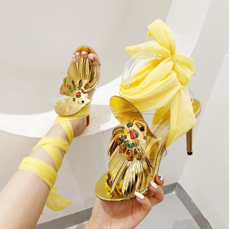 

Sandals 115908 Exquisite Women's Luxury Color Diamond Lace Up High-heeled Summer Golden Banquet Evening Dress Shoes, Gold