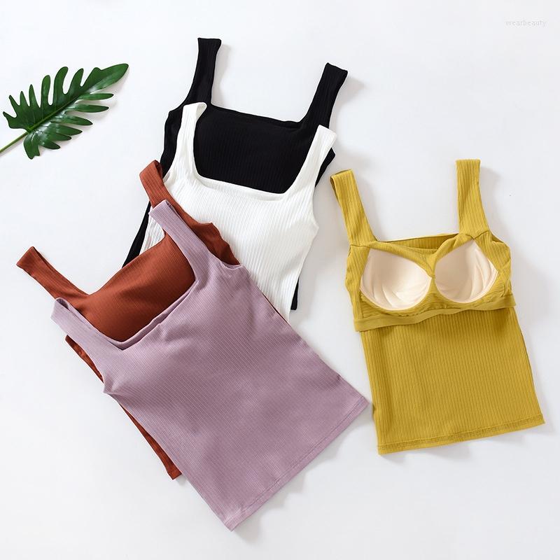 

Women' Tanks Women Crop Top Basic Sleeveless Tank Spaghetti Strap Camisole Vest Tops Bulit In Pad