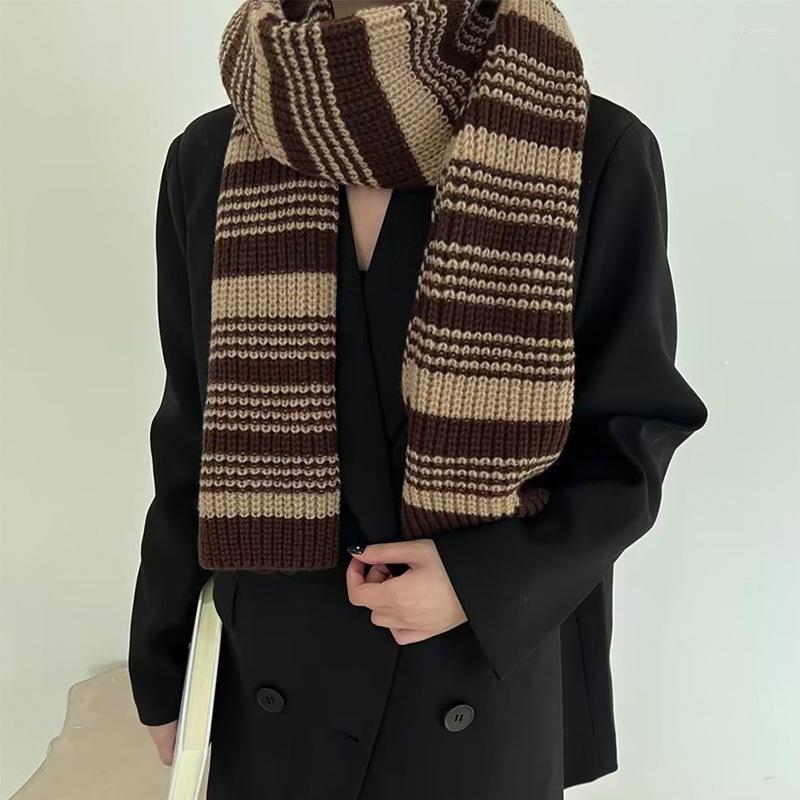 

Scarves 2022 British Retro Classic Double Color-blocked Striped Knitted Scarf Ladies Winter Warm Student Couple Wool Muffler
