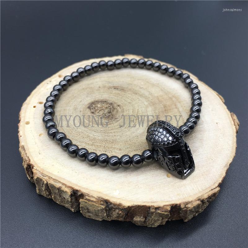

Link Bracelets MY1217 Micro Paved CZ Zircon Armet Spartan Helmet Charms Bracelet With 4mm Advanced Plated Round Beads