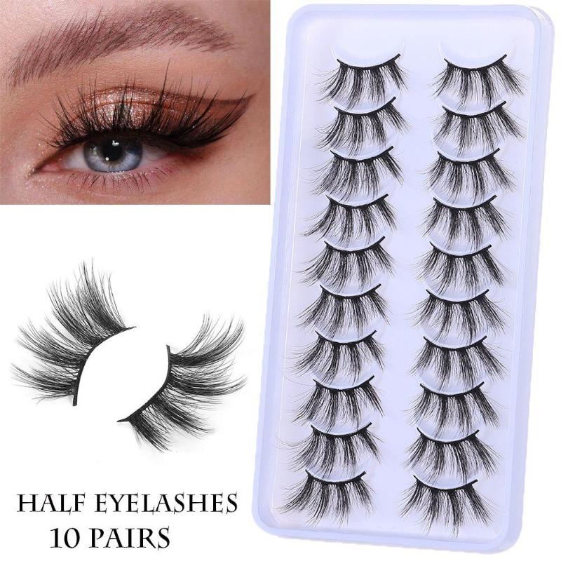 

False Eyelashes 10 Pairs Crisscross Half Eye Lashes Natural Handmade 3D Faux Mink Reusable Eyelash Extension Tools