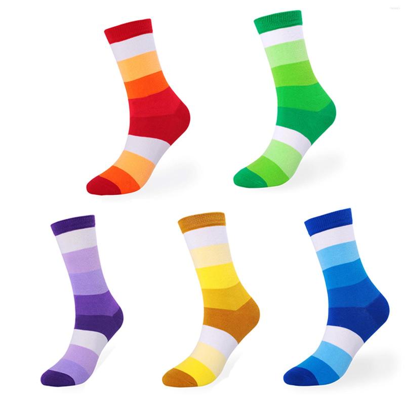 

Men's Socks Daily Casual Medium Fashion Rainbow Stripe Cotton Deodorant Breathable Comfortable And Soft Drop, Ye