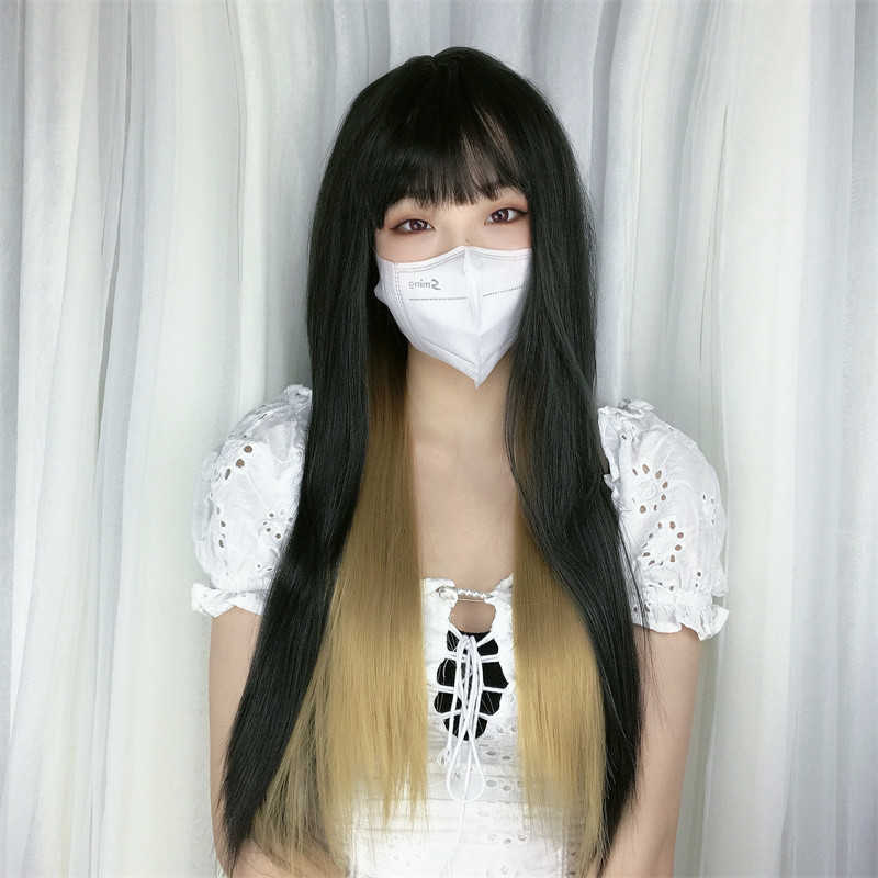 

Women's Hair Wigs Lace Synthetic Wig Women Pick Daily Matching Fake Women's Group Hair Color Heart hine Hanging Ears Dye Long Straight, Black + linen
