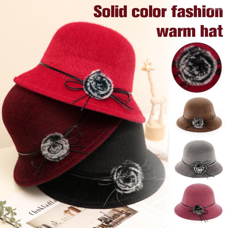 

Berets Winter Hat Women's Cap Fedoras Women Elegant Vintage Wool Ball Ladies Dome Felt Jazz Bowler With Brim, Black