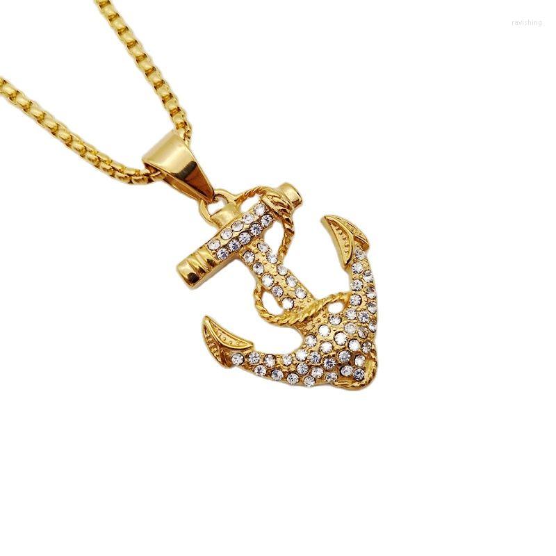 

Pendant Necklaces Anchor Necklace Gold Color 316L Stainless Steel Bling Full Crystals Hip Hop Rock Jewelry