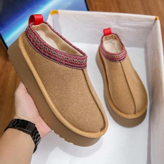 

Designer Women Snow Boots Warm Platform Australian Super Mini Boot Indoor Australia Tazz Slipper House Shoe Winter Lazy Fur Booties With Box, Brown
