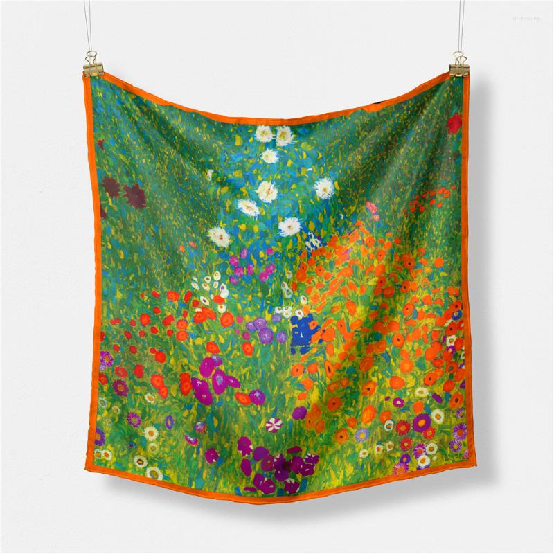 

Scarves Twill Silk Scarf Woman Oil Painting Square Wraps Bandana Small Hijab Foulards Tie Headband Neckerchief 53CM