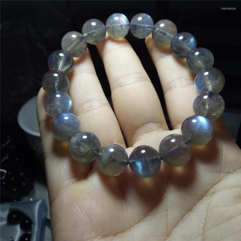 

Strand Genuine Natural Rainbow Lights Labradorite Quartz Crystal Bracelets Women Femme Charm Stretch Round Bead Bracelet 12mm