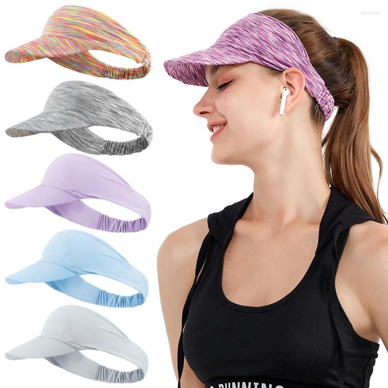 

Berets Top Empty Foldable Sport Running Hat Fashion Women Colorful Summer Simple Quick Dry Tie Dye Beach Cap Silk Sun Visor, Athletic gray