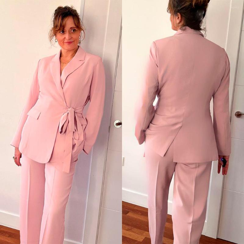

Women's Two Piece Pants Summer Spring Women Pant Suit Pink Slim Fit Blazer Jacket & Wide Leg Casual Lace Up Office Suits Female Sets, Auburn