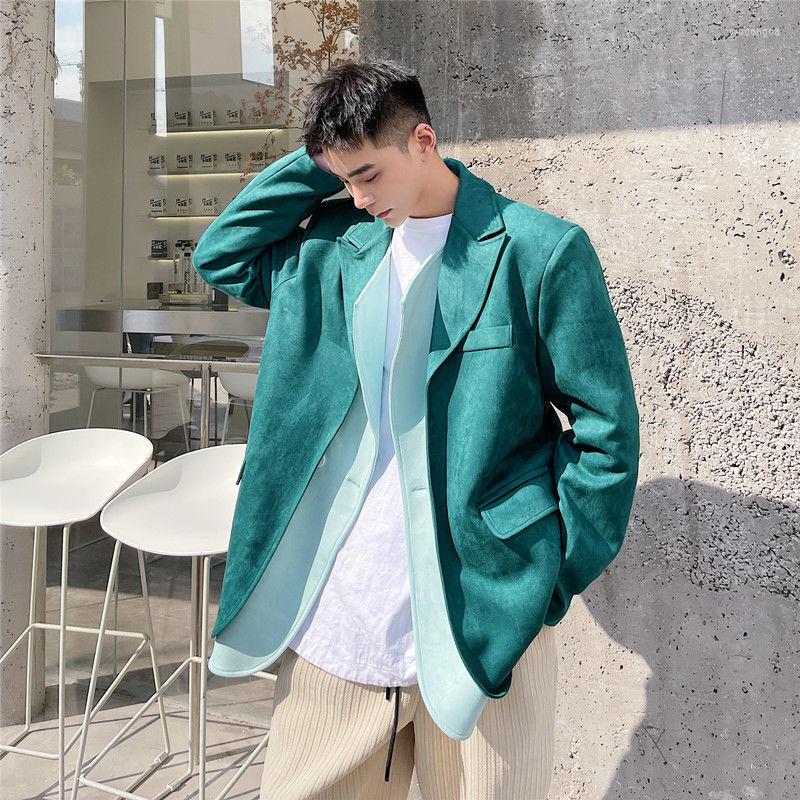 

Men's Suits Detachable Men's Colorblocked Lapel Suit Coat Niche Chi Design Big Siez Long Sleeve Blazers 2022 Suede Clothing 2A0711, As shown