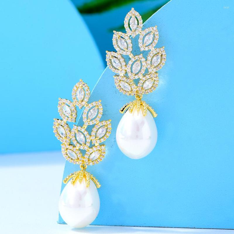 

Dangle Earrings Kellybola Shiny CZ Pearl For Women Bridal Wedding Girl Daily Surper Jewelry High Quality Romantic Statement