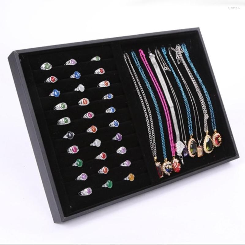 

Jewelry Pouches Black Grey Velvet Display Tray Necklace Ring Pad With Hooks - Perfect Gift