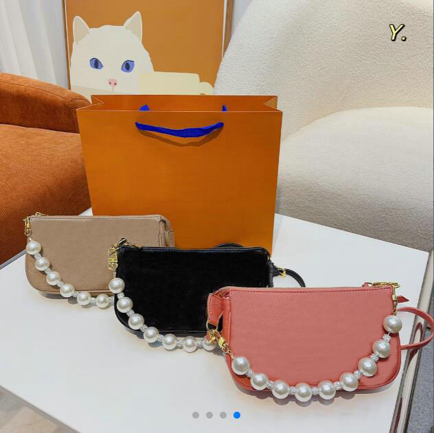 

luxury Leather Messenger handbag Designer Genuine leather Soft Mono Pearl ornament Women Crossbody Bags Shoulder Bag Embossed Purse, Black