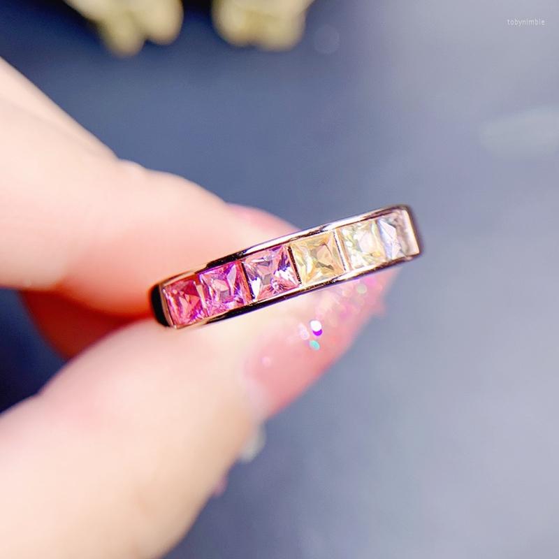 

Cluster Rings Square Ring Natural Real Colorful Tourmaline 925 Sterling Silver 0.2ct 6pcs Gemstone Fine Jewelry J22771