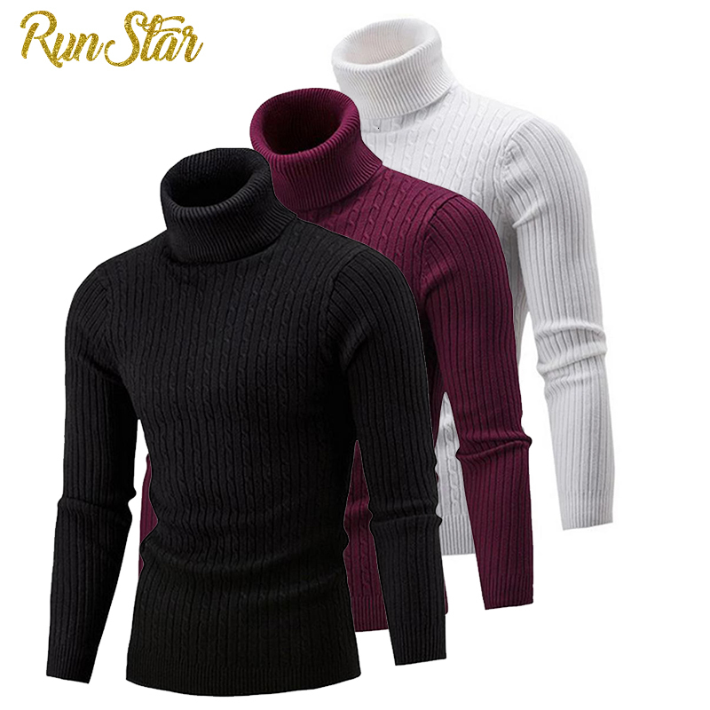 

Men's Sweaters Autumn Winter Men Solid Color Long Sleeve Turtle Neck Pullovers Slim Twist Knitted Jumpers Top Mens 221114, Black