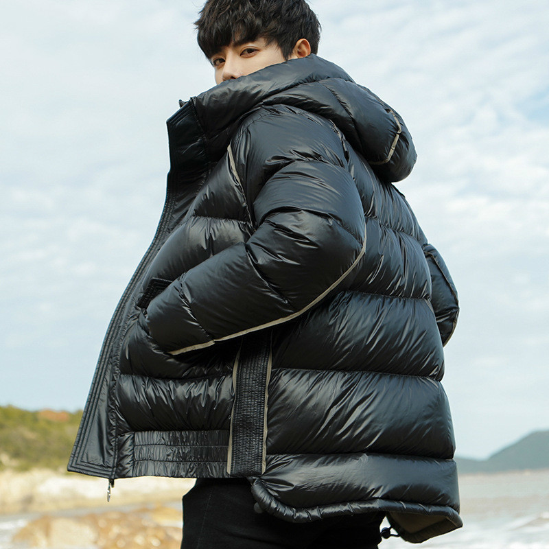 

Men's Down Parkas Mens Down Jacket Winter Glossy Hooded Casual Youth Thickened Warm and Trendy White Duck Down 221111, Black