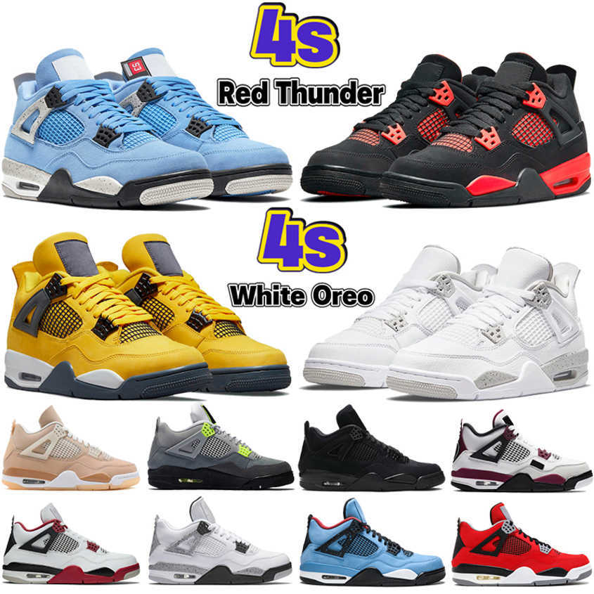 

TopQuality Jordns Jumpman 4 4s Retro Basketball Shoes University Blue White Oreo Shimmer Red Thunder Metallic Purple Black Cat Tour Yellow, Box