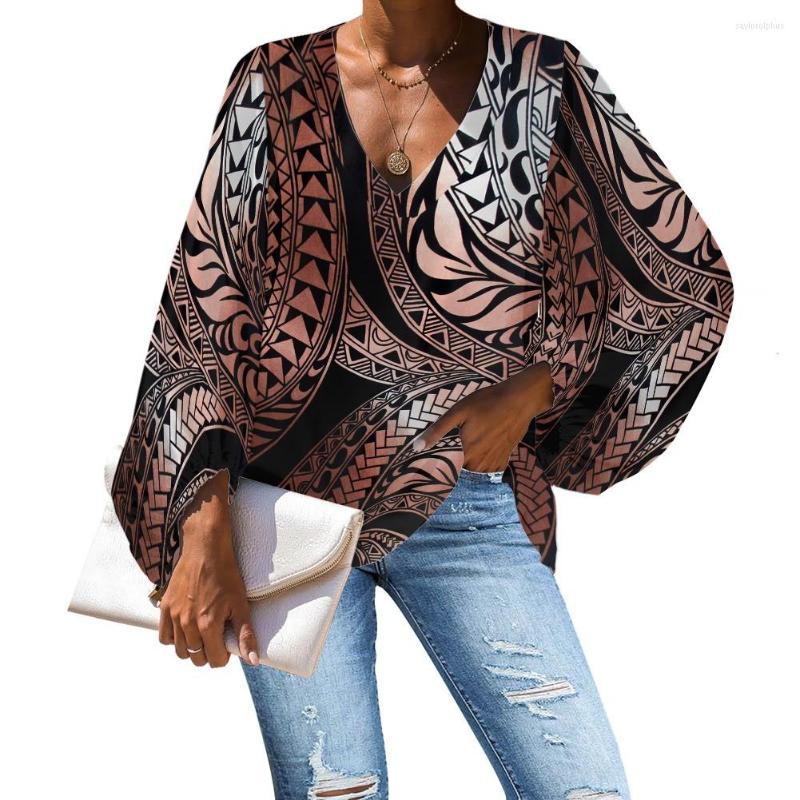 

Women's Blouses HYCOOL Fashion Top Blouse Designs Polynesian Tribal Hawaii Flower Print V-neck Club Sexy Women Tops Casual, Hbcs183b2