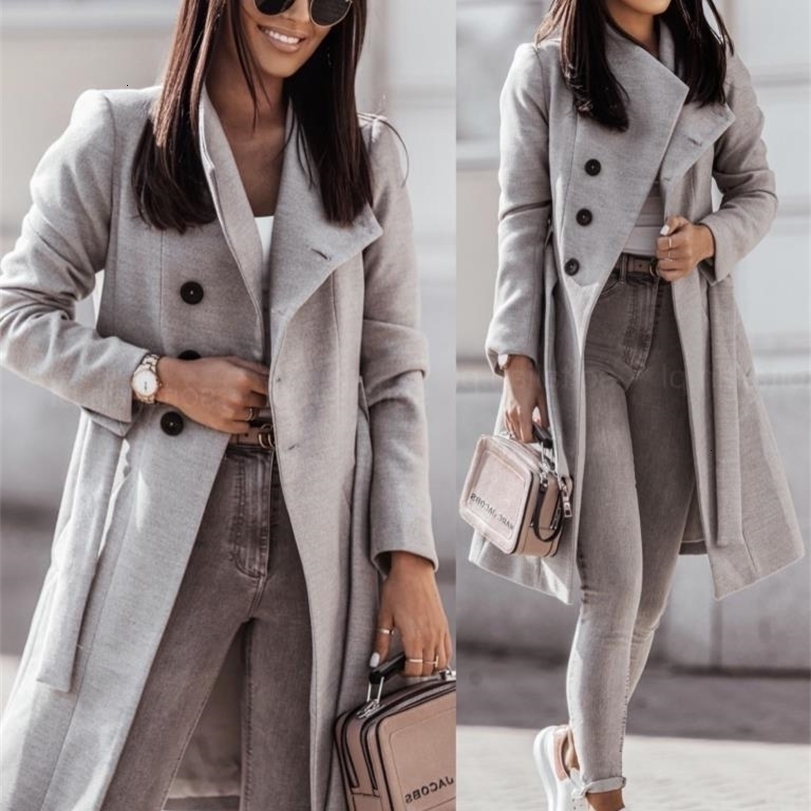 

Womens Wool Blends Elegant Casual Winter and Autumn Woolen Coat Solid Color Bandage 221113