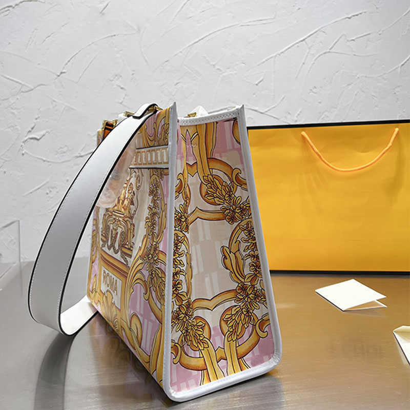 

Shoulder Evening Bags Graffiti fen Totes Handbag Sunshine Beach Appliques Shopping Genuine Leather Baroque Gold Print Letter Split Handle, Pink
