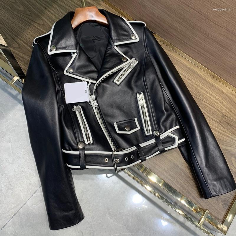 

Women' Leather Women Coats Genuine 2023 Fashion Autunm Winter Lady Bomber Motorcycle Sheepskin Jackets High Quality, Black