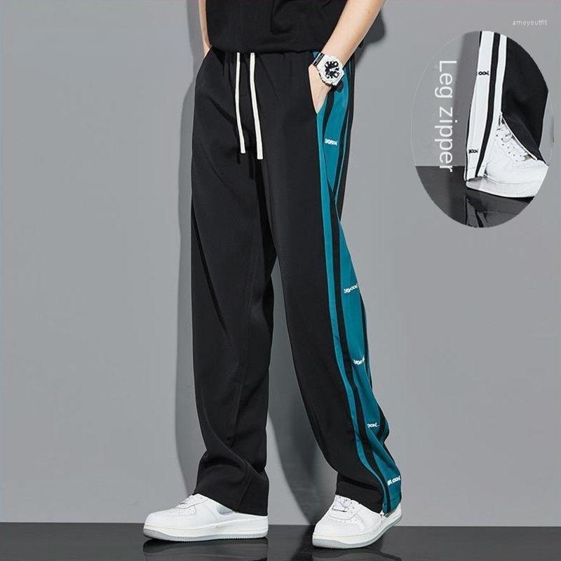 

Men' Pants Summer Streetwear Men Thin Baggy Straight Trousers Elastic Waist Casual Men' Hong Kong Style Draped Joggers, Blue