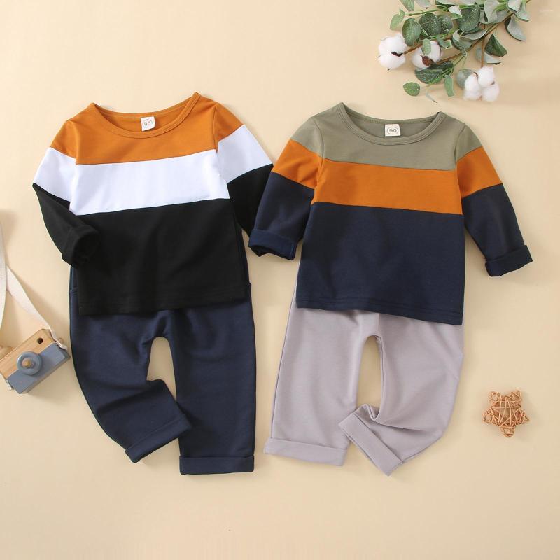

Clothing Sets Kid Baby Boys Girls Clothes Set Patchwork Long Sleeve Blouse Tops Cotton Solid Pants Trousers Sleepwear Pajamas Outfit 2PCS, Or
