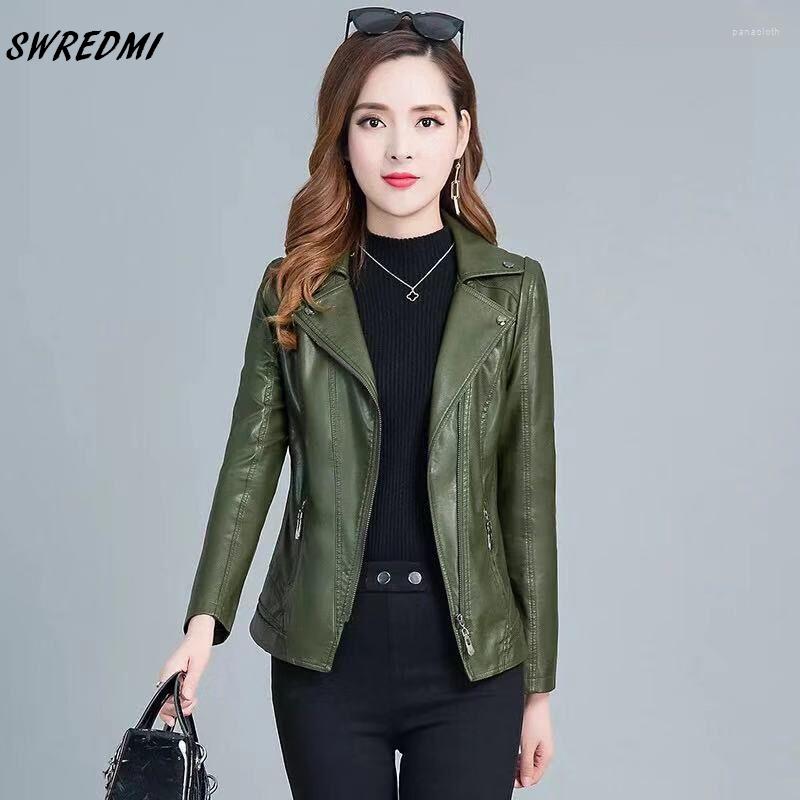 

Women's Leather Coat For Women 2022 Slim Jacket Ladies -5XLFemale Outerwear Suede Tops SWREDMI, Black