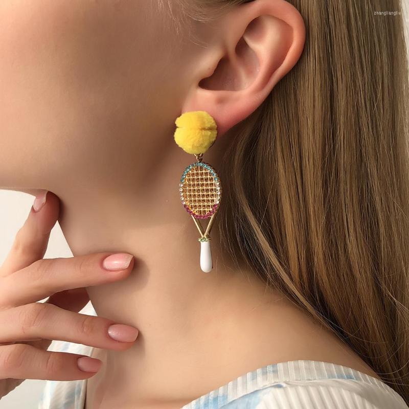 

Stud Earrings Geometric Creative Diamond-studded Tennis Racket Fashion Sports Girl