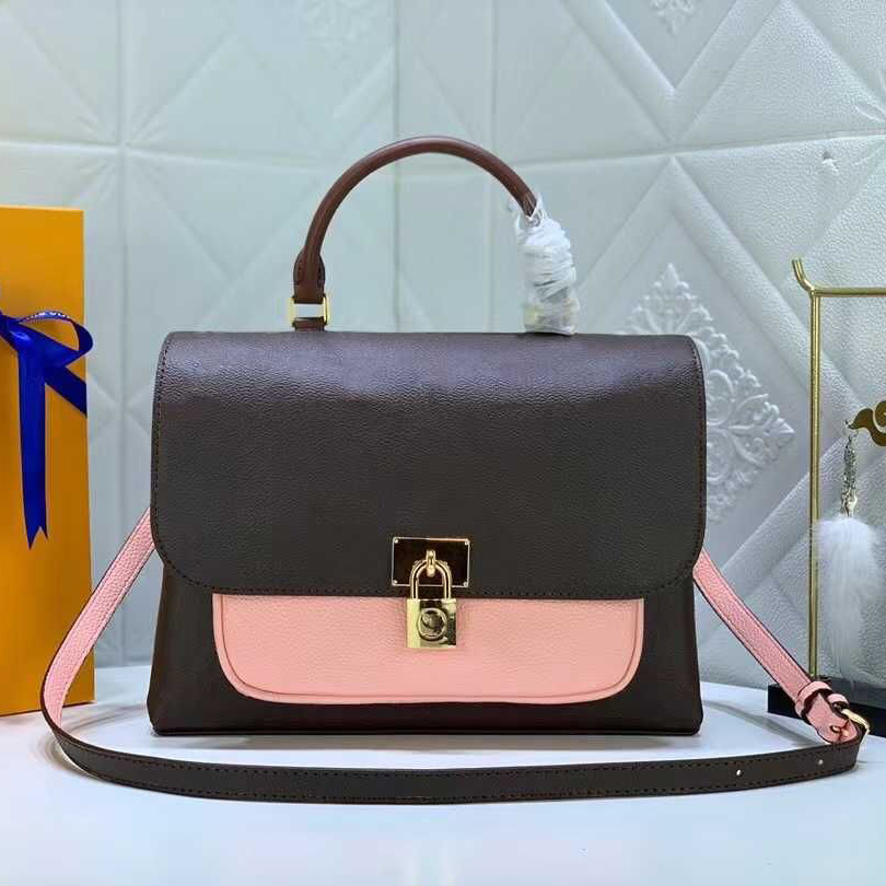 

Designer Messenger Bag Women Cross Body Backpack Small Grain Cowhide Genuine Leather Patchwork Shoulder Bags Lock Single Top Handle Lady Handbags Wholesale, Red