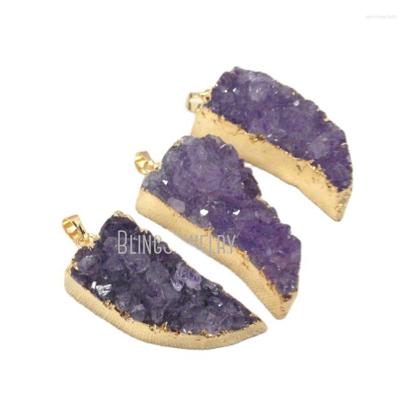 

Pendant Necklaces PM12284 Amethyst Cluster Druzy Druzzy Gold Dipped Raw Stone Horn Drussy Moon