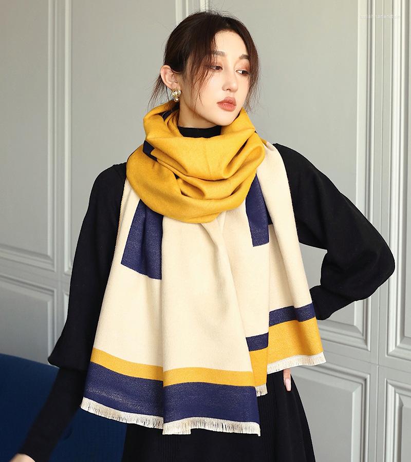 

Scarves Autumn Color Matching Print Female 190X65CM Tassels Beach Towel Two-Sided Bandanna Winter Thick Cashmere Shawls