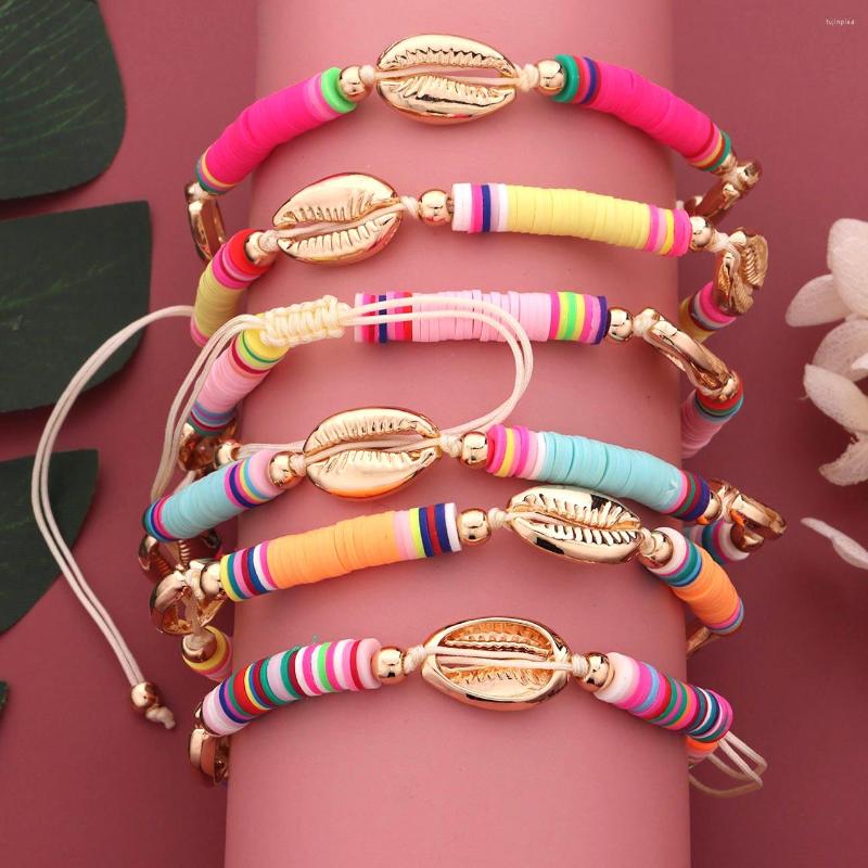 

Anklets Boho Colorful Polymer Clay Beads Gold Shell Anklet Bracelet For Women Girls Friendship Jewelry Adjustable Rope Foot Bracelets