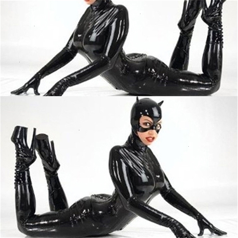

Womens Jumpsuits Rompers Sexy Latex Catsuit Faux Leather Cat Women Black PVC Bodysuits Playsuits Onepieces Clubwear Costume 221113, As shown