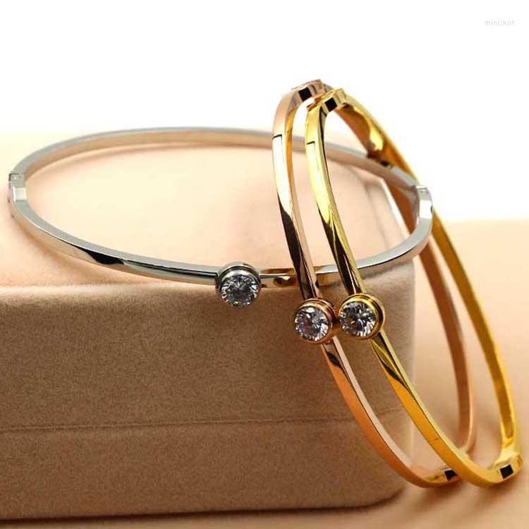 

Bangle Fashion Stainless Steel Luxury Better Rose Gold Color Crystal Round Zircon Bracelet Women Party Xmas Gift