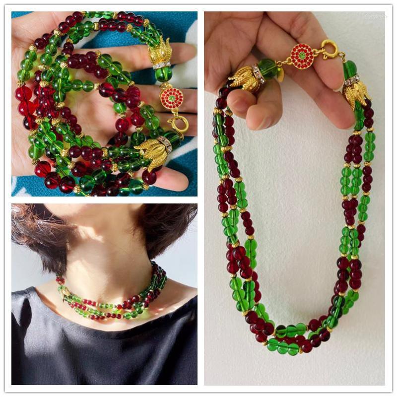 

Chains Retro Necklace Handmade Multi-layer Colorful Treasure Red And Green Glass Clavicle Chain Women's Bracelet